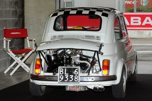 The Abarth 695SS had its rear hood permanently opened to cool its engine