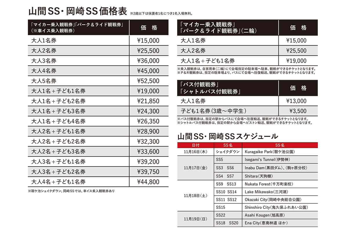 WRC最終戦「ラリージャパン2023」チケット料金（価格）公開！
