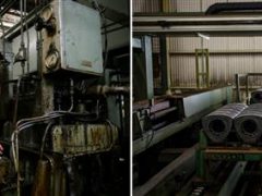 写真左：マツダ本社工場所属　佐藤哲也　　写真右：製造中のローター部品