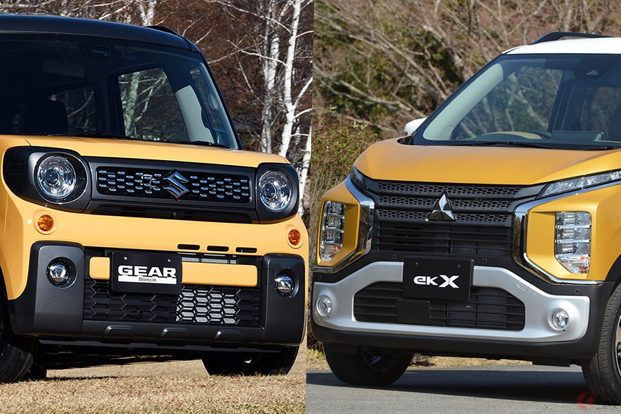 SUV風モデルの軽自動車スズキ「スペーシアギア（左）」と三菱「ekクロス（右）」