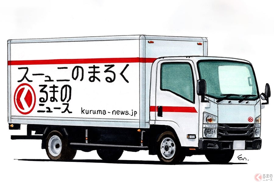 トラックの右側面に書かれた文字だけが逆になっている例は、昭和から平成初期には一般的に見かけられたものの、近年は急激にその数を減らしている[画像はイメージ]