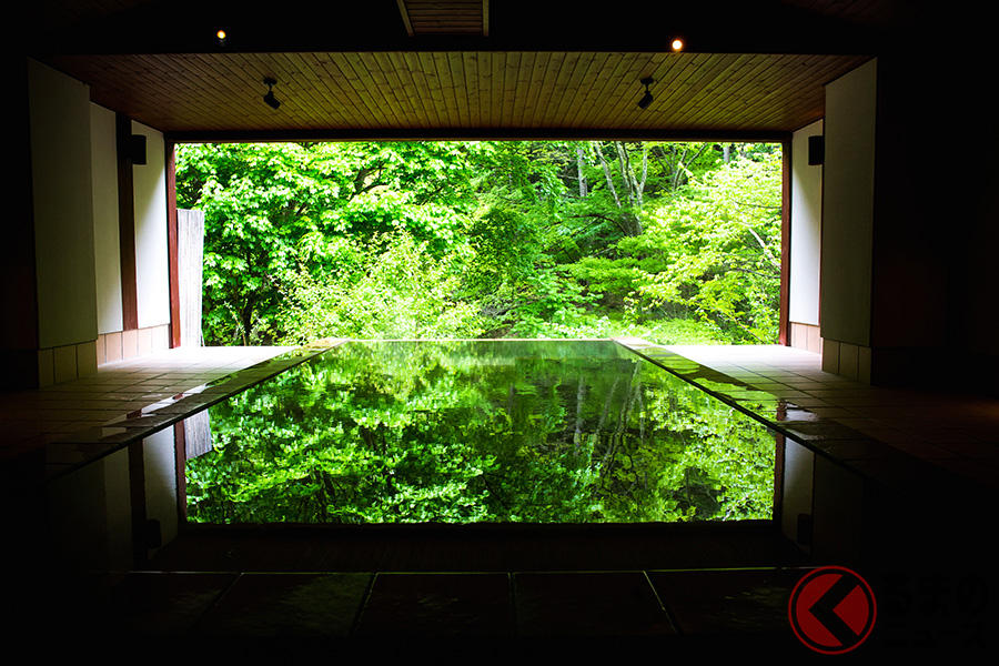 神々が湯治したという伝説を持つ温泉は、身も心も解きほぐす優しい湯だ。写真は深々と体を湯にゆだねる立ち湯「雪月花」