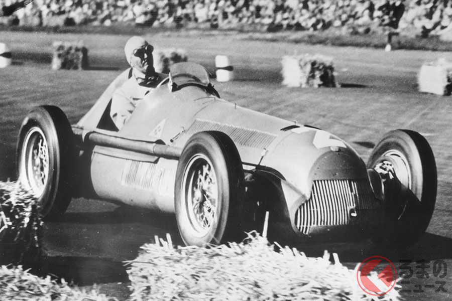 F1初開催の第1戦イギリスGPで優勝したジョゼッペ・フェリーナが乗るアルファ ロメオ158