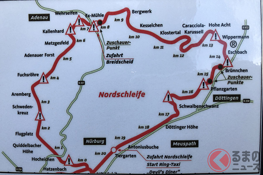 ニュルブルクリンク・ノルドシュライフェのコース図