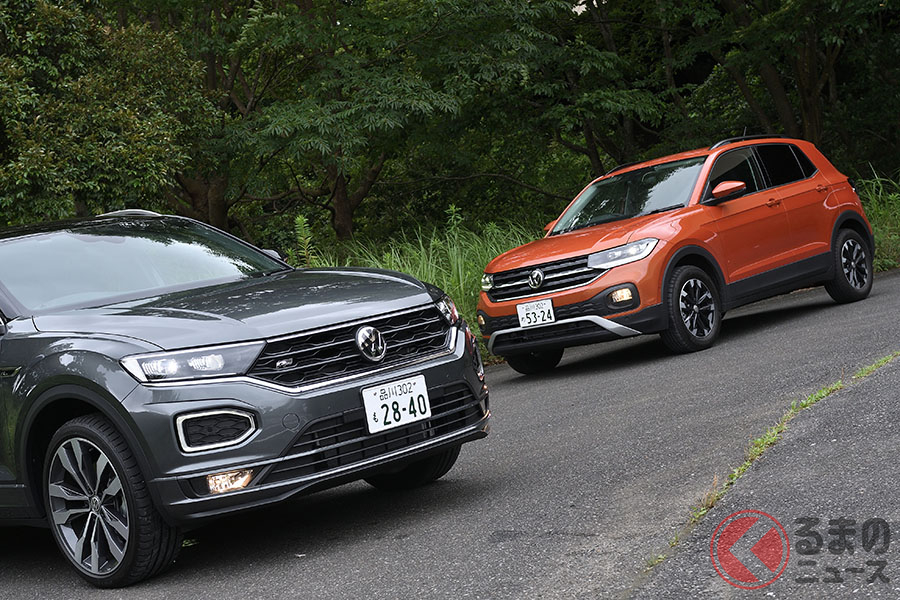 フォルクスワーゲンのコンパクトSUV「Tロック」(左)と「Tクロス」(右)