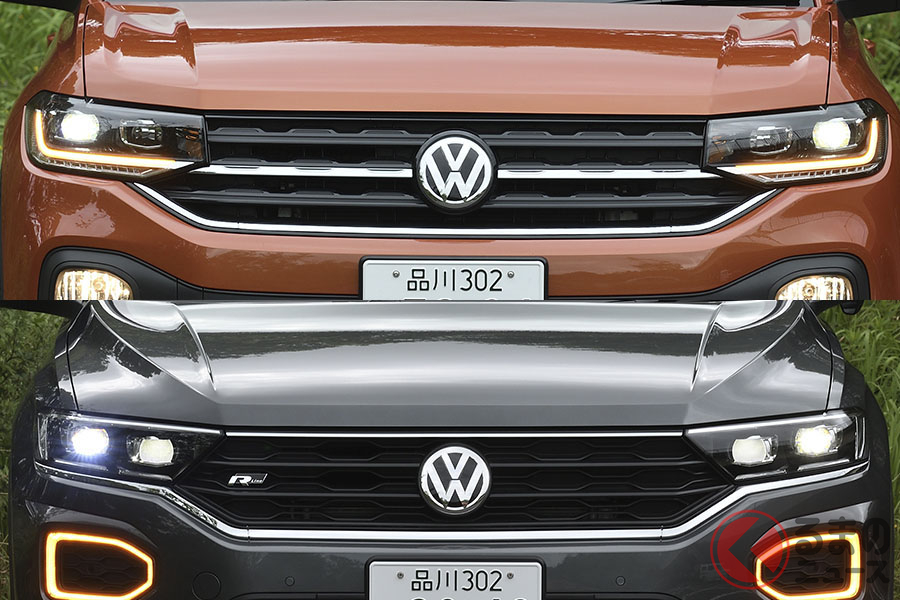 フォルクスワーゲンのコンパクトSUV「Tロック」(グレー)と「Tクロス」(オレンジ)