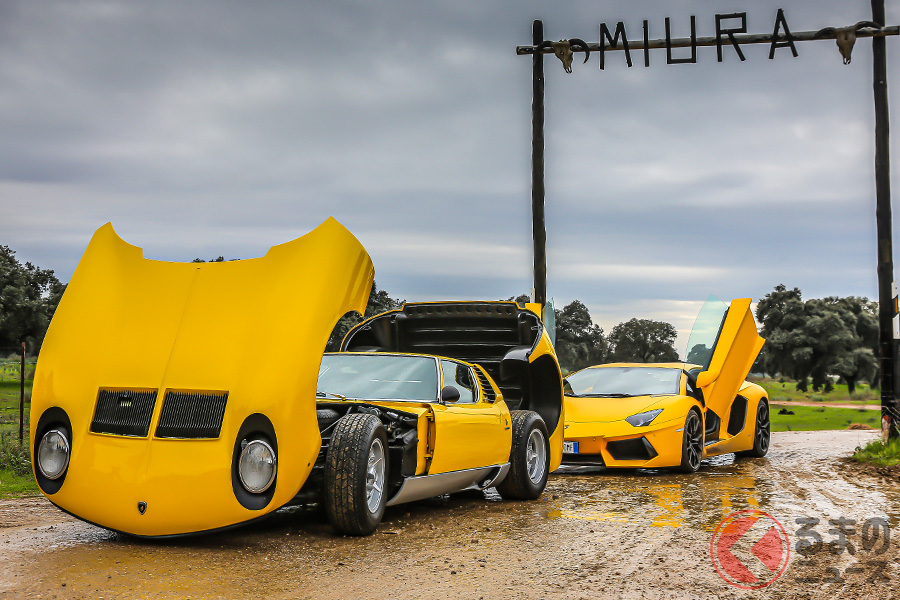 ミウラの名前の由来となったミウラ牧場に、アヴェンタドールとウラカンとともに訪れた