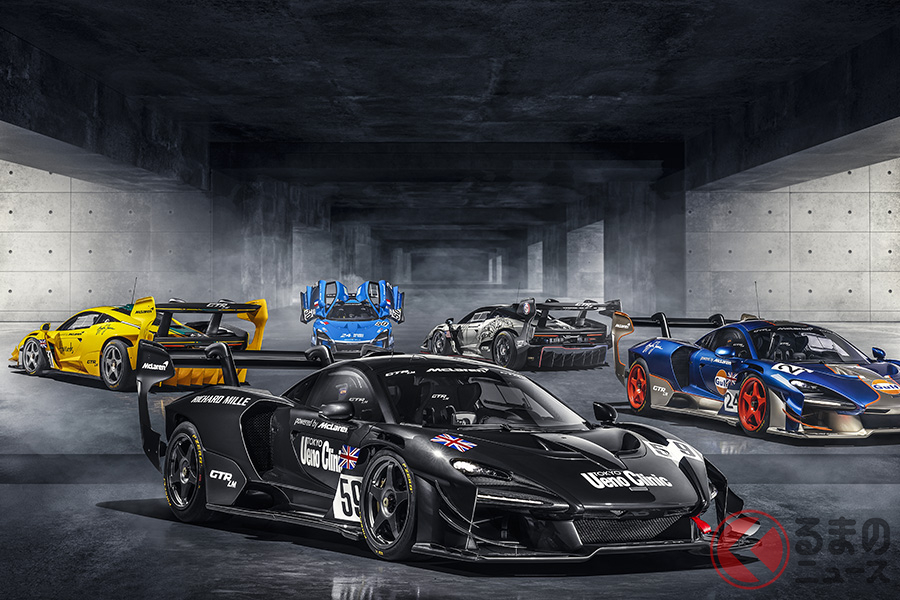 ゼッケン59(上野クリニック号)、ゼッケン51(ハロッズ号)、ゼッケン24(ガルフ号)、ゼッケン50(シャカディ号)、ゼッケン42(セザール号)の5台のカラーリングが蘇った