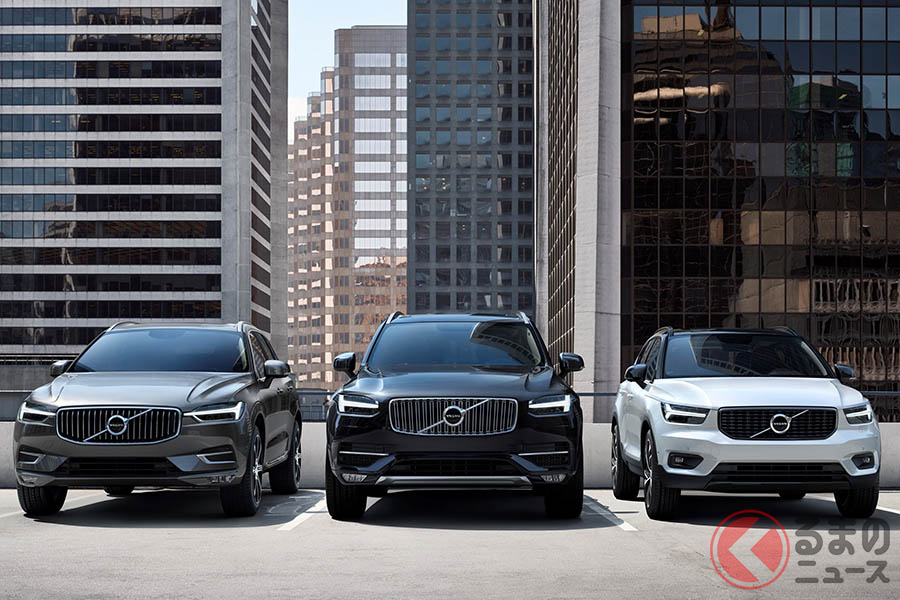 好調ボルボの要因は世界的なSUV人気だ。写真はボルボのSUV「XCシリーズ」ラインナップで。右からXC40、XC90、XC60
