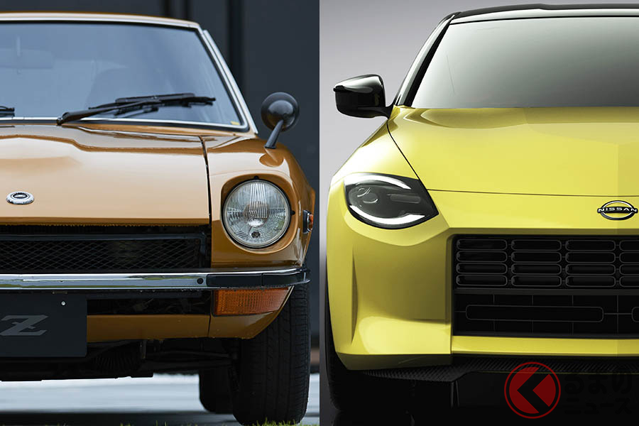 初代S30型フェアレディZ（左）と新型Z。1969年に登場、以来半世紀以上にわたって愛されるZ（ズィー）カーは、いまでも北米市場で人気を誇っている