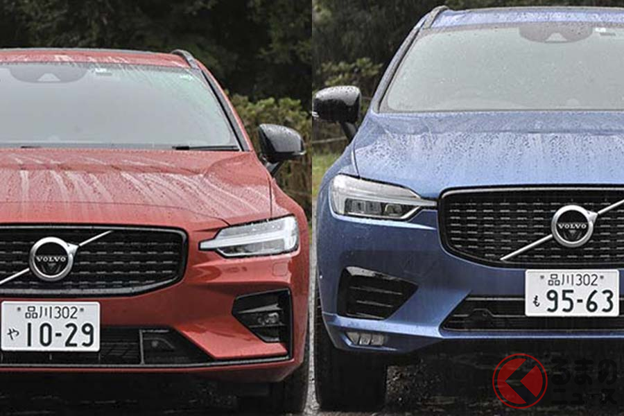 ボルボ「VOLVO V60 B5 R-DESIGN」(左)と「XC60 B6 AWD R-DESIGN」(右)