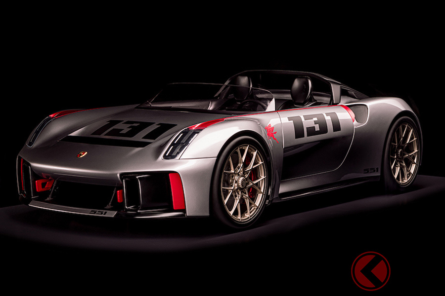 リア両サイドのフィンといった要素が、1954年のポルシェ「550/1500RSスパイダー」を想起させる「ポルシェ・ビジョン・スパイダー」