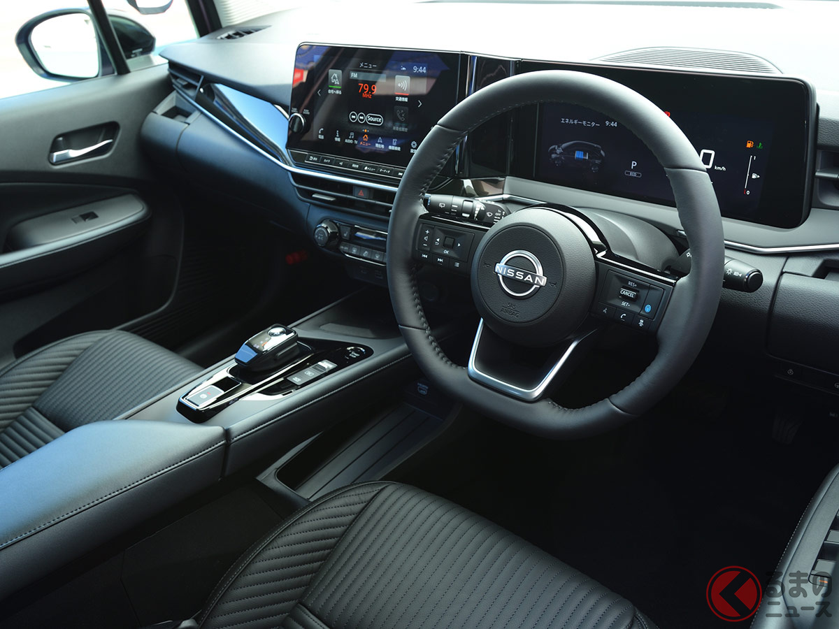 日産新型「ノート」の「X」グレード(2WD)。写真の車両はメーカーオプションの9インチナビゲーションなどを装着している