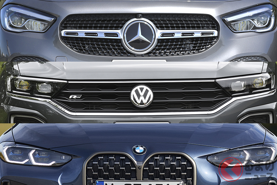 輸入車ブランドベストスリーのニューモデル。上からメルセデス・ベンツ新型「GLA」、VW「T-Roc」、BMW新型「4シリーズ」