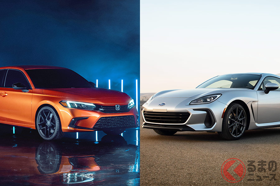 ともに2020年11月18日(日本時間)に世界初公開されたホンダ「シビックセダン」とスバル「BRZ」