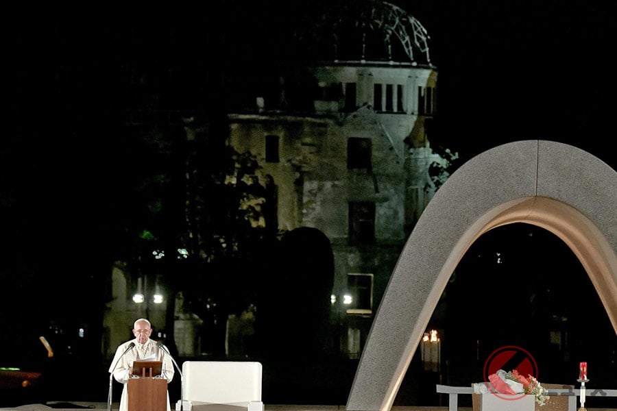 平和のための集いに参加されたローマ教皇（撮影日：2019年11月24日／撮影地：広島県／クレジット：EPA＝時事）