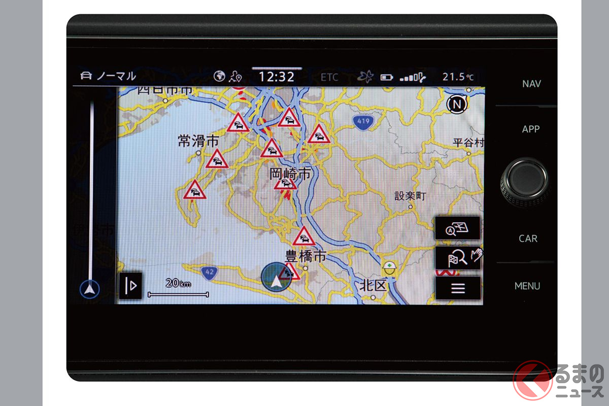オンラインサービス「We Connect(ウィーコネクト)」のオンライン交通情報。インフォテイメント画面
