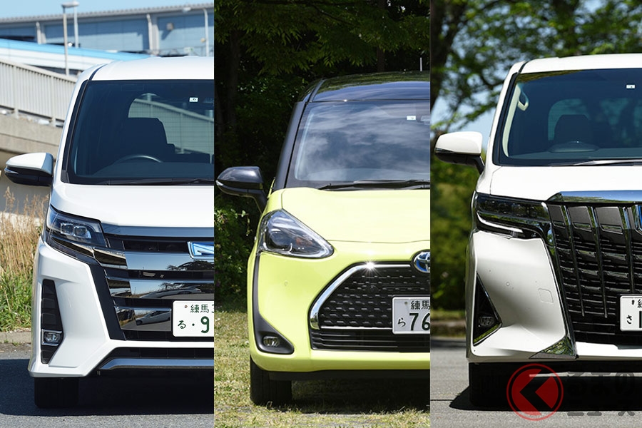 ミニバン王国トヨタを支えるノア(左)、シエンタ(中)、アルファード(右)