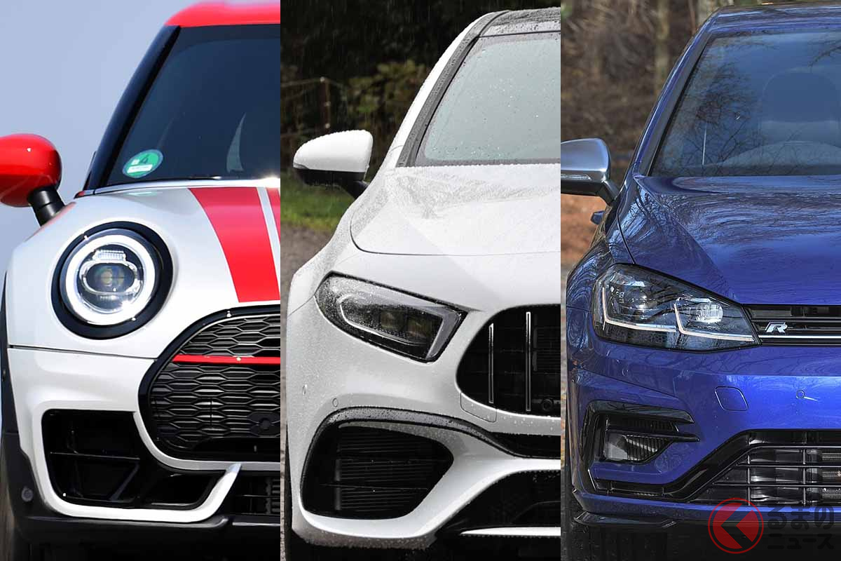左から国メーカー車モデル別新車登録台数1位のBMWミニ、2位のメルセデス・ベンツ「Aクラス、3位のVW「ゴルフ」