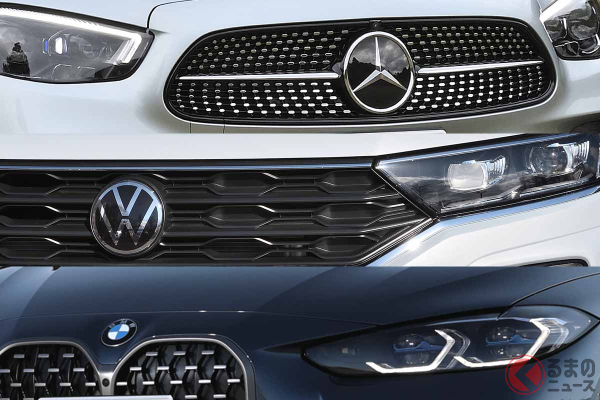 2020年の輸入車新規登録台数ベストスリーブランド。上から1位のメルセデス・ベンツ、2位のVW、3位のBMW