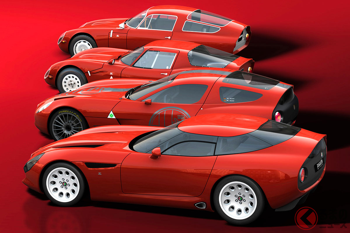 奥から「ジュリアTZ」(1963年)、「ジュリアTZ2」(1965年)、「TZコルサ」(2010年)、「TZ3ストラダーレ」(2011年)