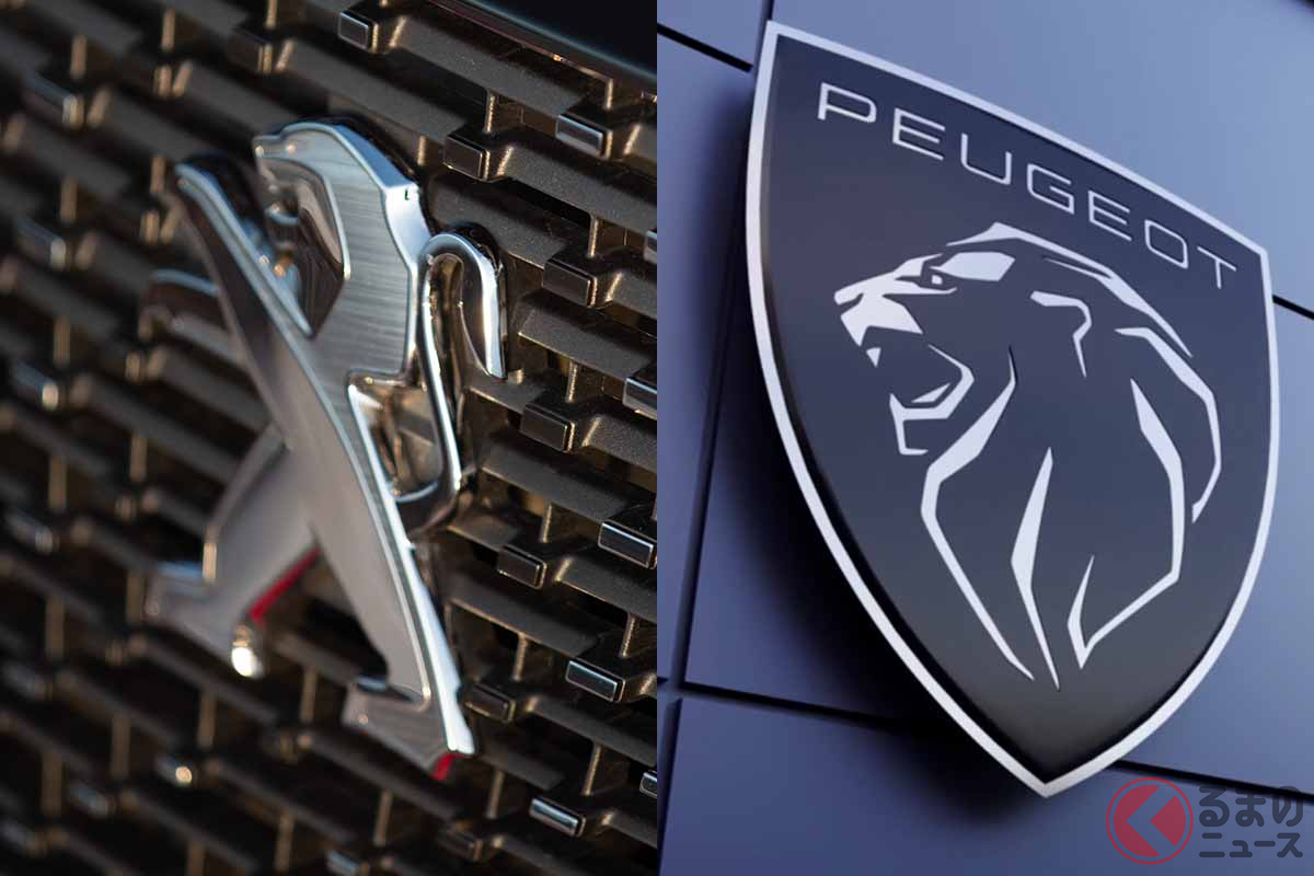 プジョーの現行ロゴ(左)と新ロゴ(右)