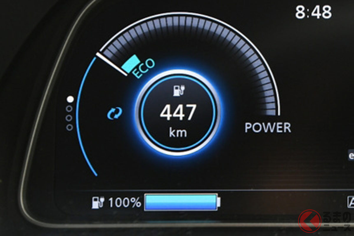 電気自動車はどれほどの航続距離があれば妥当なのか?画像はリーフ(62kWh仕様)満充電状態で447km