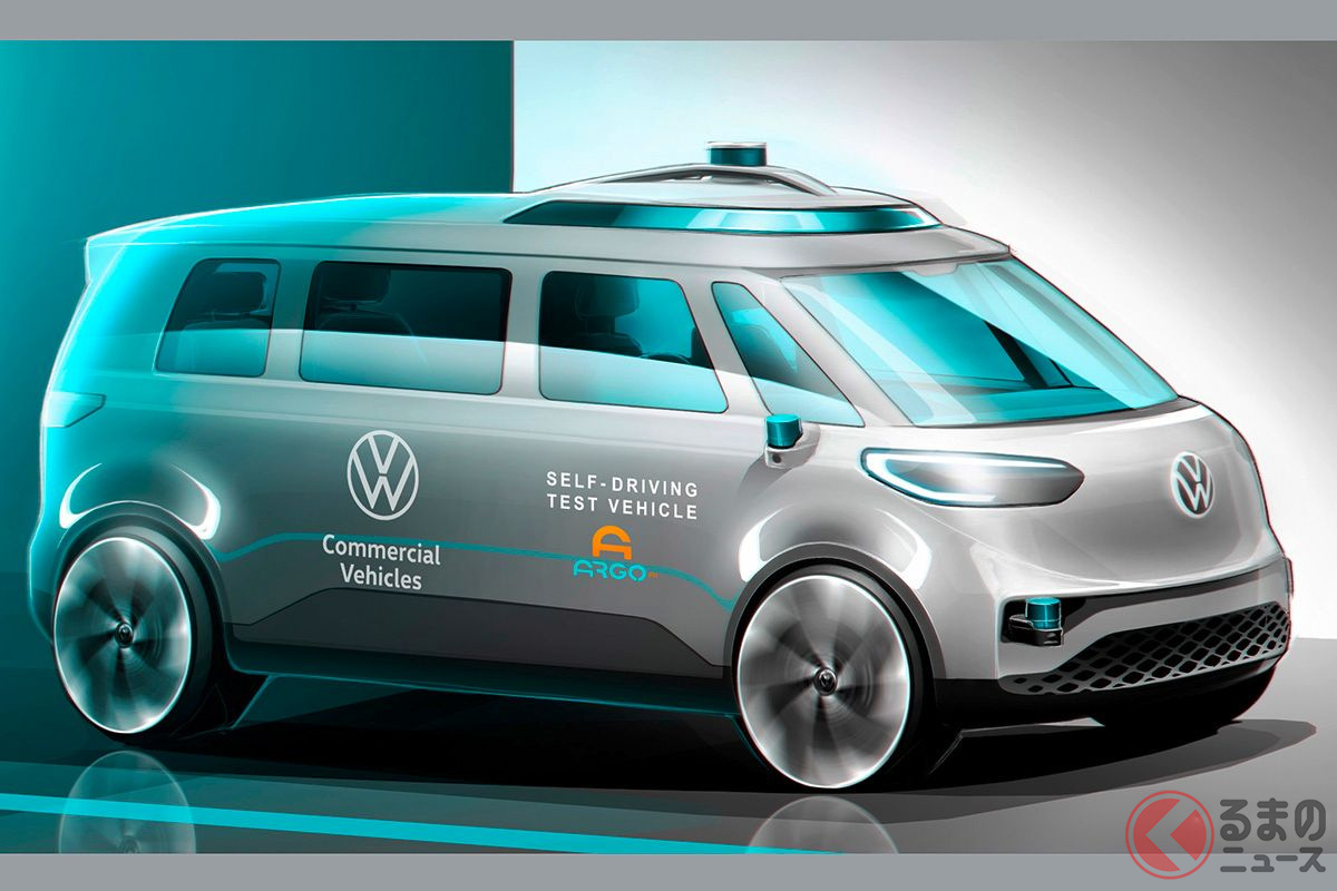 自動運転のテストをおこなうVW「ID.BUZZ」コンセプトのイラスト