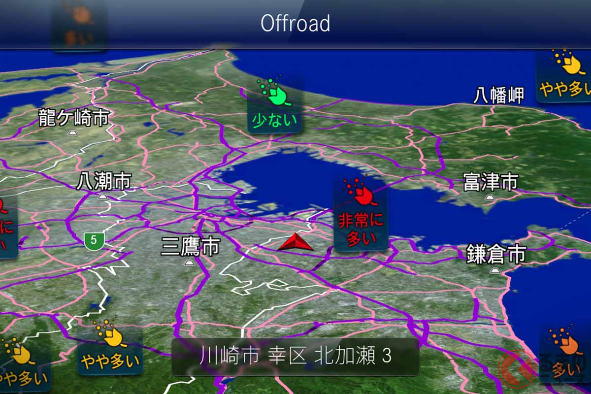 対象のメルセデス車のナビに表示される花粉飛散量の予測情報