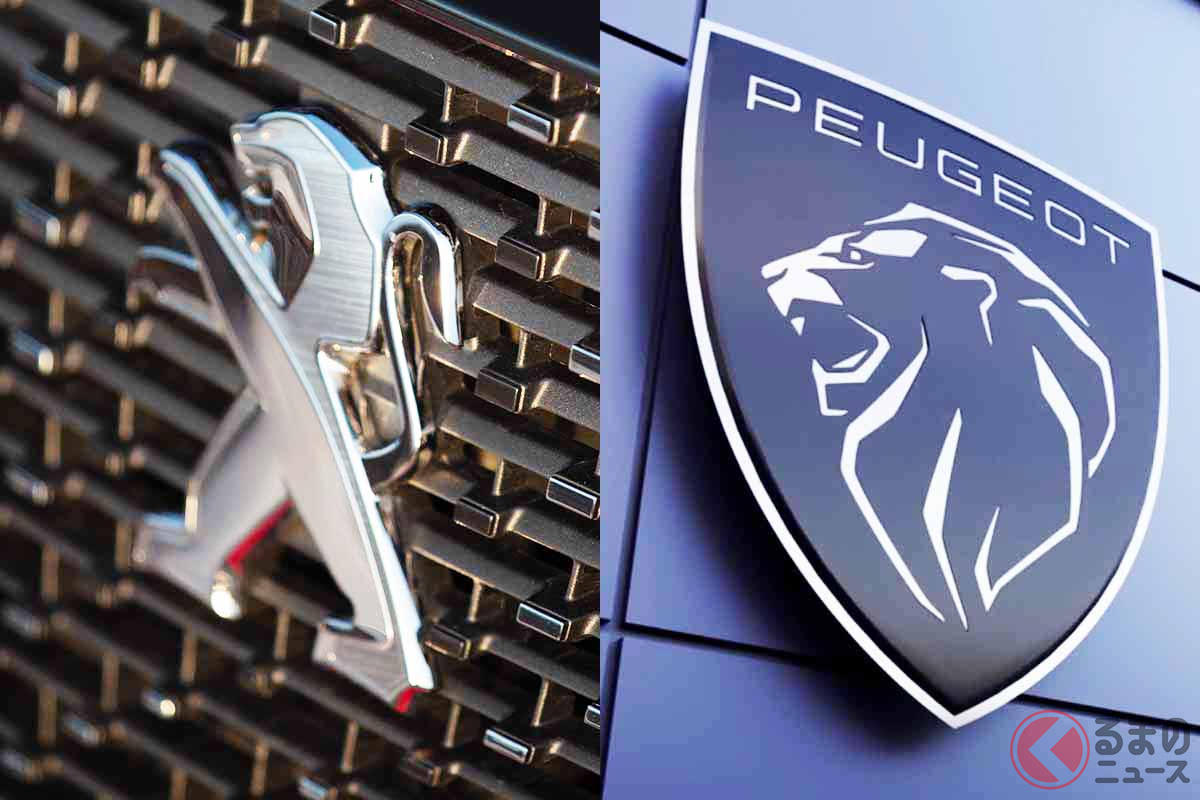 プジョーの現行ロゴ(左)と新ロゴ(右)。11年ぶりのロゴ変更だ