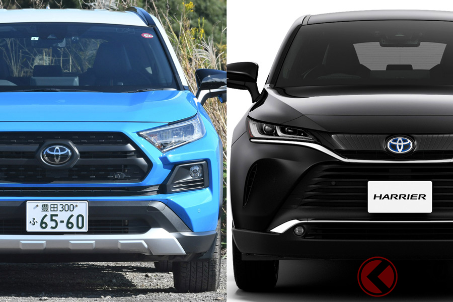 トヨタ「RAV4」(写真左)と新型「ハリアー」(写真右)
