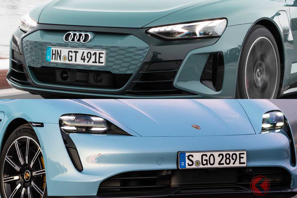 アウディ「e-tron GT」(上)とポルシェ「タイカン」(下)。両車ともにハイパー電動グランツーリスモだ