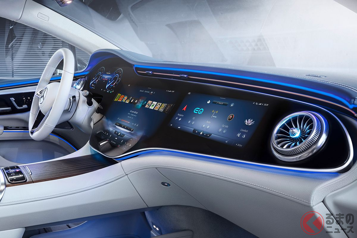 2021年4月15日に世界初公開されたメルセデス・ベンツのフラッグシップ電動サルーン「EQS」のインテリア。注目のMBUXハイパースクリーンがある