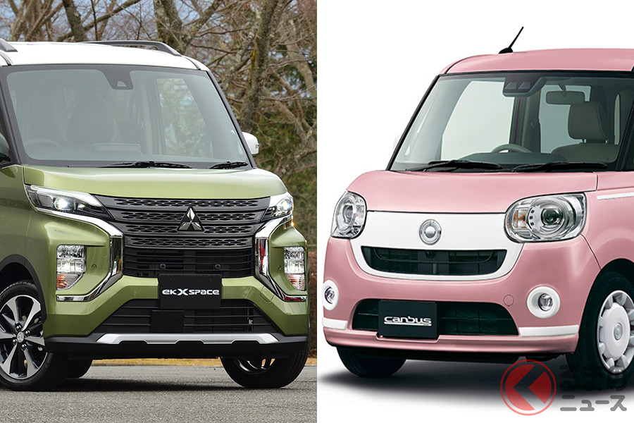 三菱「eKクロススペース」(写真左)とダイハツ「ムーヴキャンバス」
