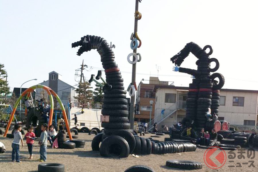 タイヤ怪獣が設置された画像は東京都大田区の西六郷公園