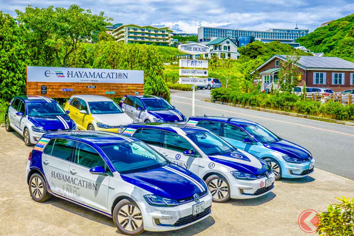 電気自動車「e-Golf(イーゴルフ)」の無料貸出プログラム「e-HAYAMACATION」のイメージ