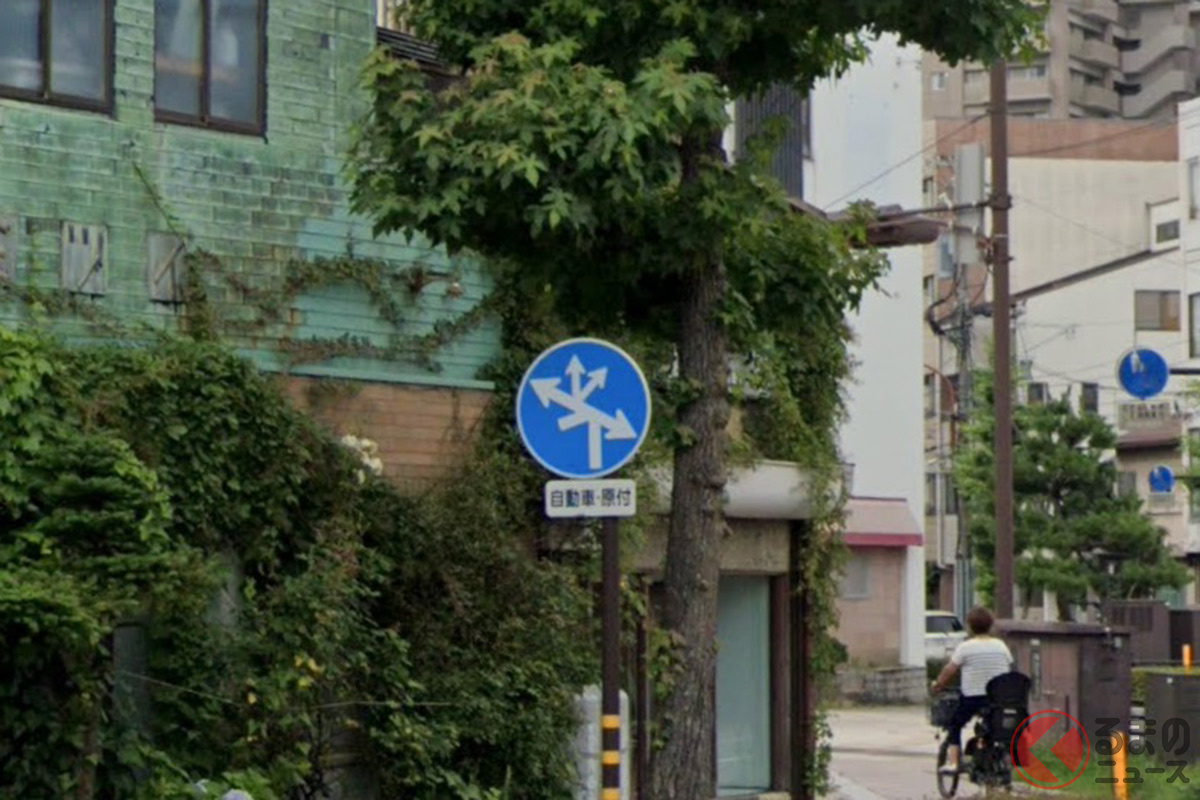 6つの道路に4つの矢印…初見では理解不可能? (photo:Googleストリートビュー(C)Google)