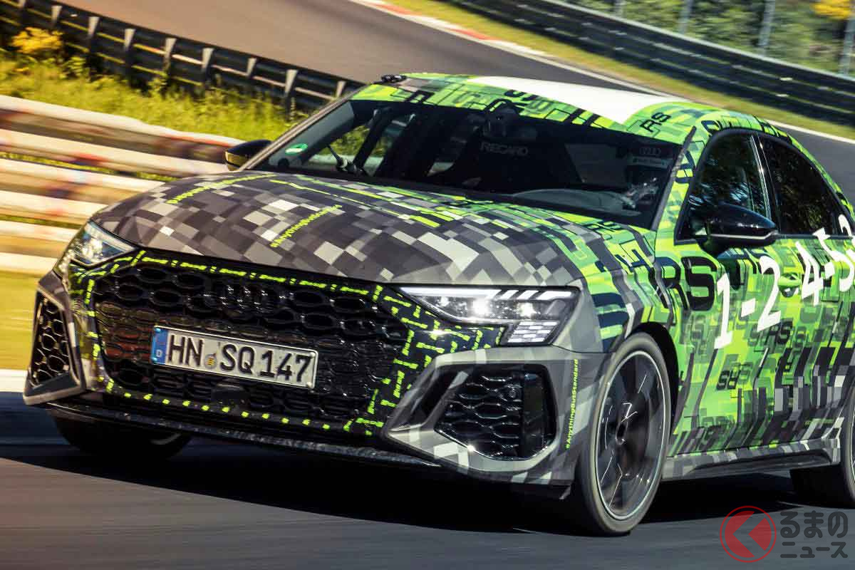独ニュルブルクリンク・ノルドシュライフェのタイムアタックをおこなうアウディ新型「RS3セダン」