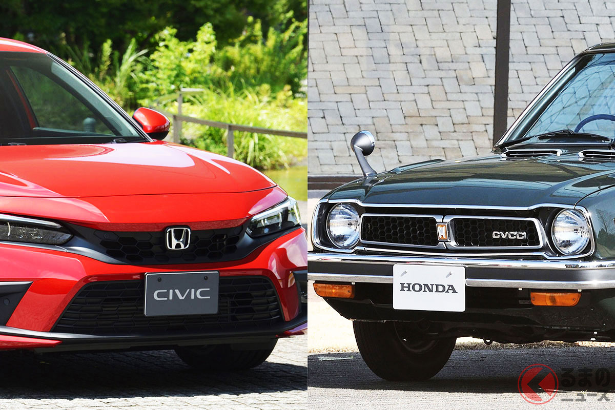 ホンダ 11代目新型「シビック」(写真左)と初代「シビック」(写真右)