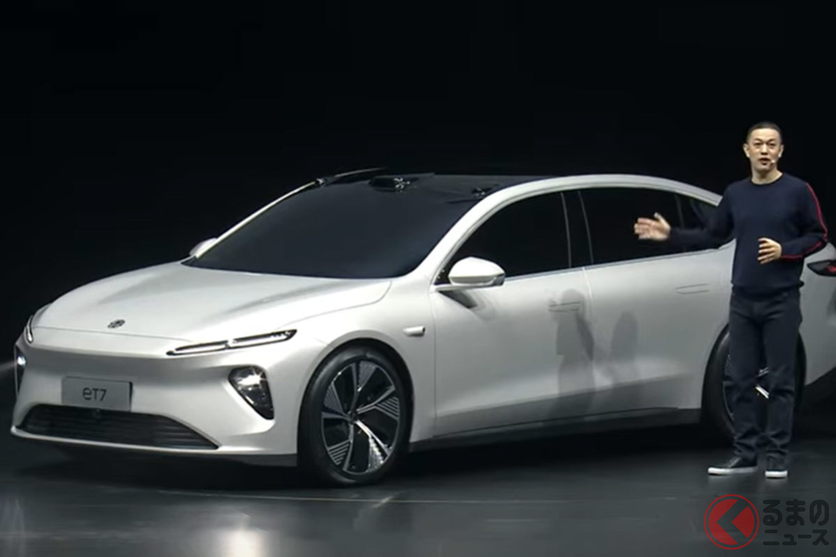 中国EVメーカーNIOが発表したセダンタイプの新型EV「ET7」。2022年には全固体電池車を投入するという