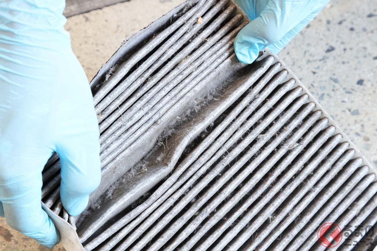 ホコリがびっしり付着している汚れたフィルター