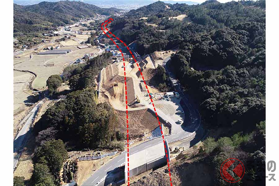 建設が進む国道23号「蒲郡バイパス」(名豊道路)の金野IC(仮称)付近(画像:国土交通省中部地方整備局)