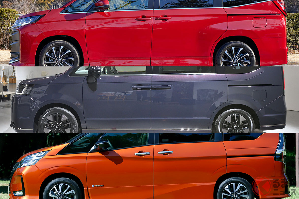 Mクラスミニバン ライバル3モデル（上から：トヨタ 新型「ノア」／ホンダ「ステップワゴン」／日産「セレナ」）
