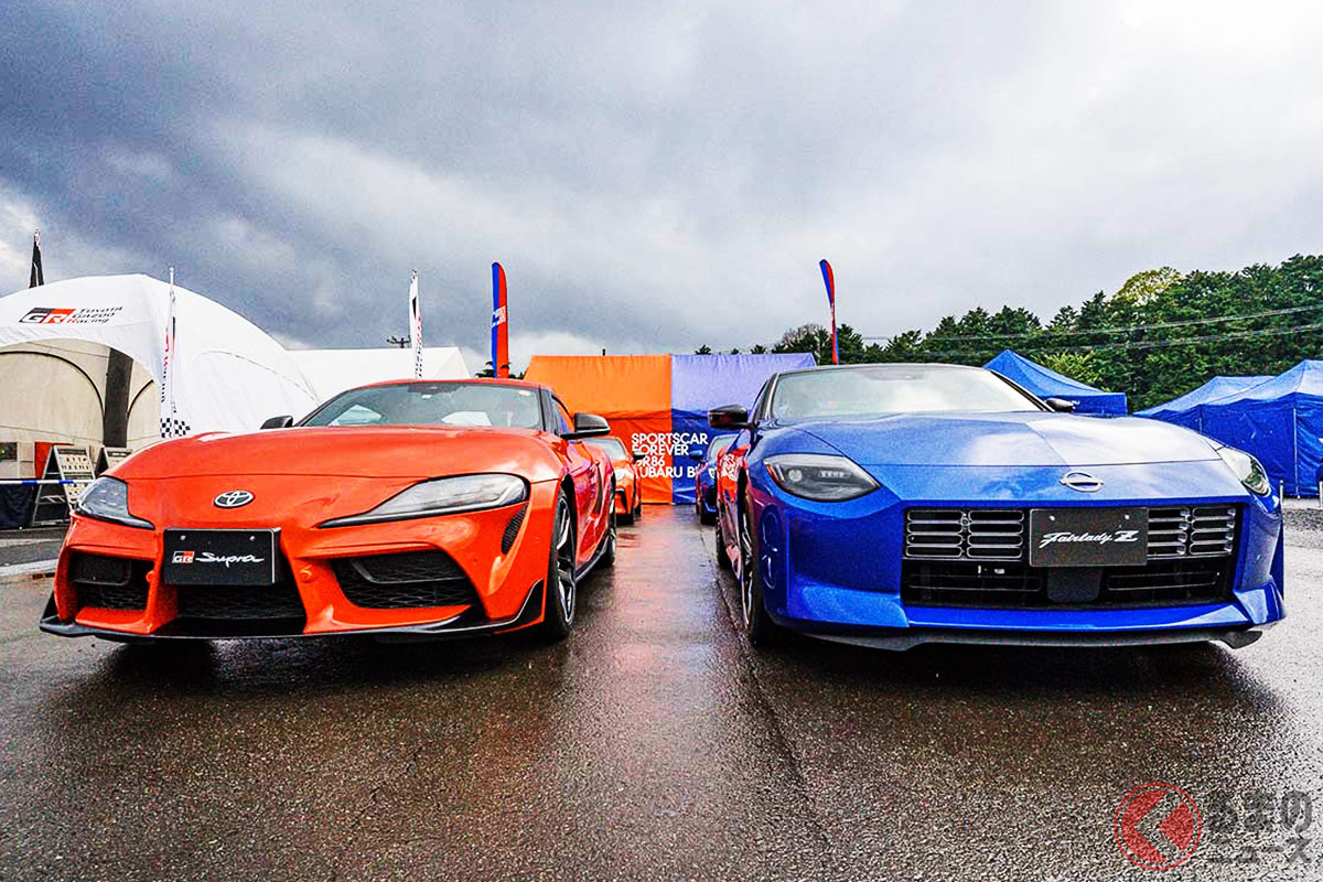 なんて贅沢な2ショットなの! スーパーGTの設営時に撮影されたトヨタ「GRスープラ」と日産「フェアレディZ」(画像:TOYOTA GAZOO Racing 公式SNS)