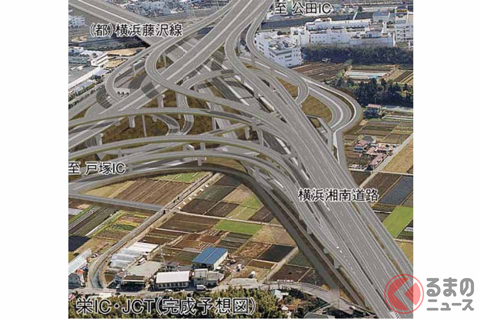 圏央道(高速横浜環状南線・横浜湘南道路)の栄IC・JCT完成予想図(画像:国土交通省関東地方整備局横浜国道事務所)