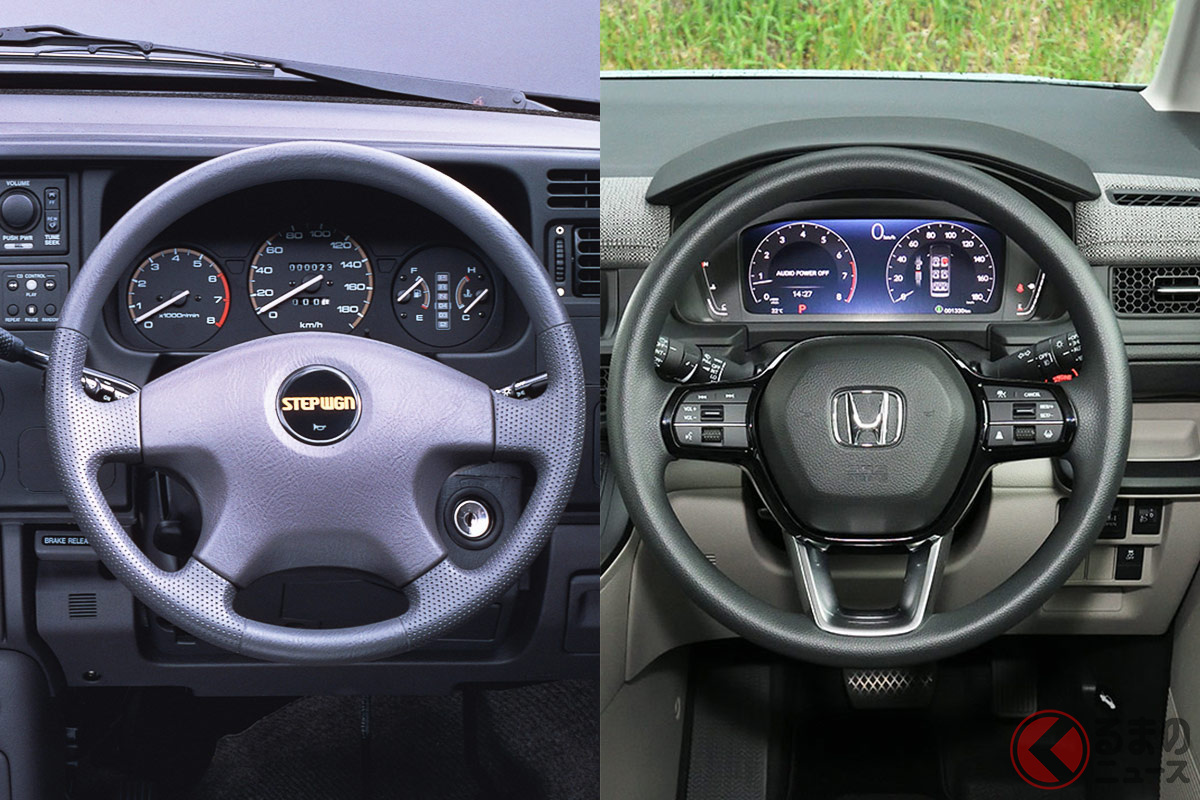 1996年に登場したホンダの初代「ステップワゴン」（左）と2022年にフルモデルチェンジした6代目「ステップワゴン」（右）
