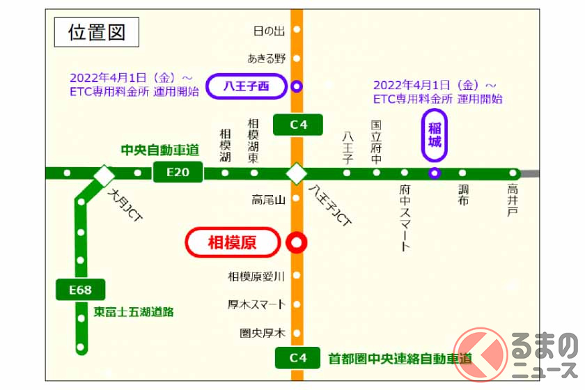圏央道の相模原ICがETC専用に(画像:NEXCO中日本)