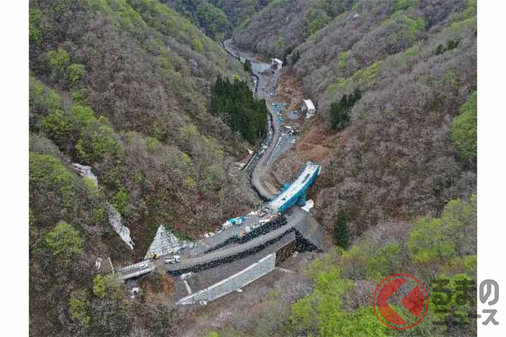 国道417号「冠山峠道路」の岐阜側・塚奥山地区の状況。2022年4月現在(画像:国土交通省近畿地方整備局福井河川国道事務所)