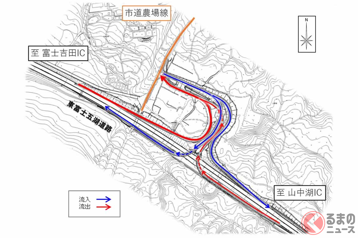 東富士五湖道路・富士吉田忍野スマートICの平面図(画像:NEXCO中日本)