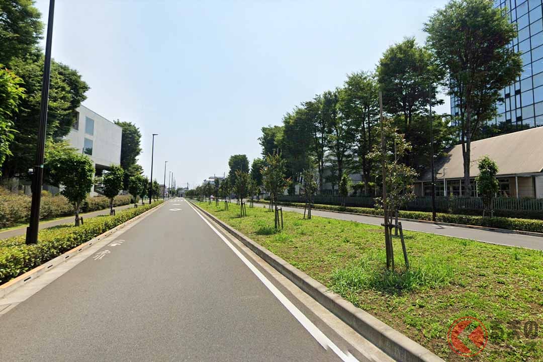 武蔵野美術大学を横切るように通る道は、将来、新五日市街道の一部になる（(C)Google）